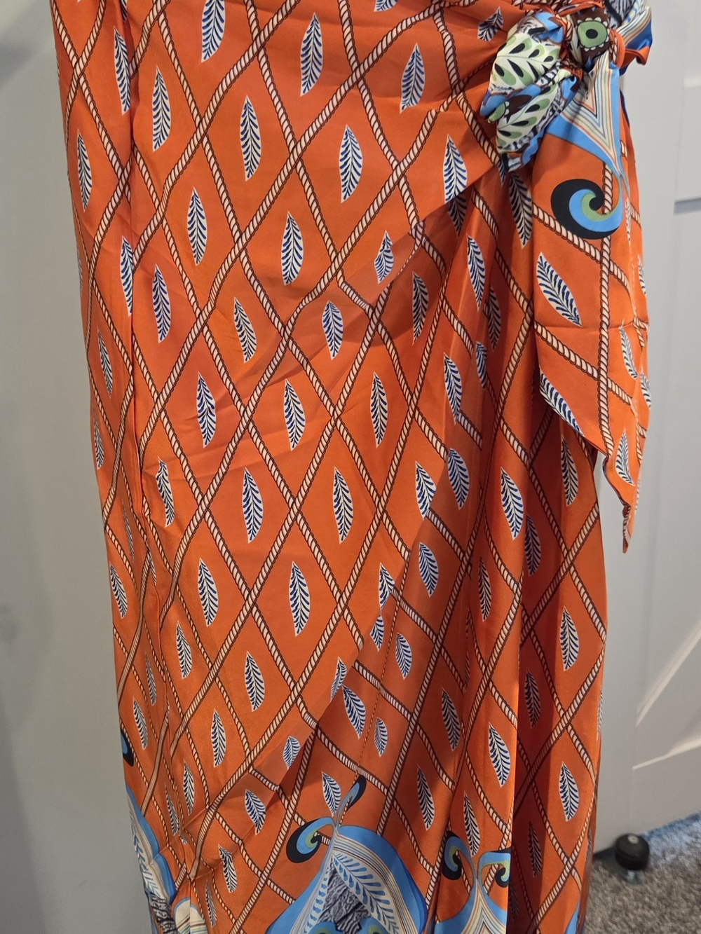 Ami Orange Geometric Print Wrap Skirt